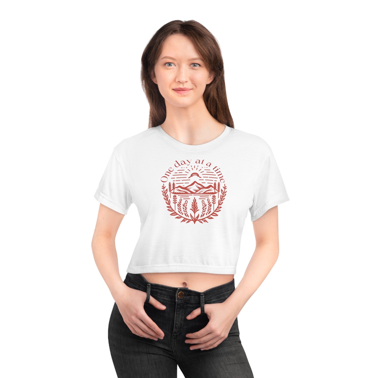 Imperium crop tee "One day at a time" mountains